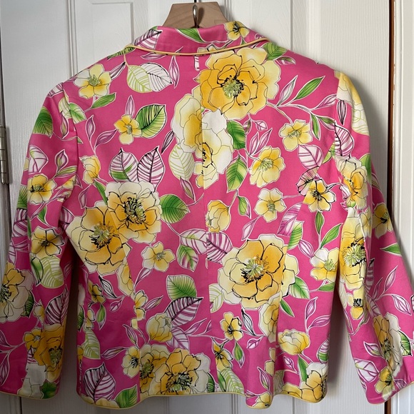 90s Bob Mackie Studio Pink Jacket Blazer Floral Stretch Cotton Easter Spring - Picture 2 of 6